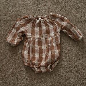 Rylee + Cru Tan and Cream Checkered Romper